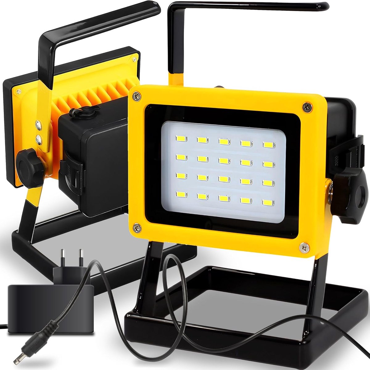 SnelShoppen - LED Bouwspot met Accu, 30 W Waterdichte Bouwlamp, Werklicht voor Bouwplaatsen, Camping, Garage, Auto Reparatie, Noodstroombank met 3 Bat
