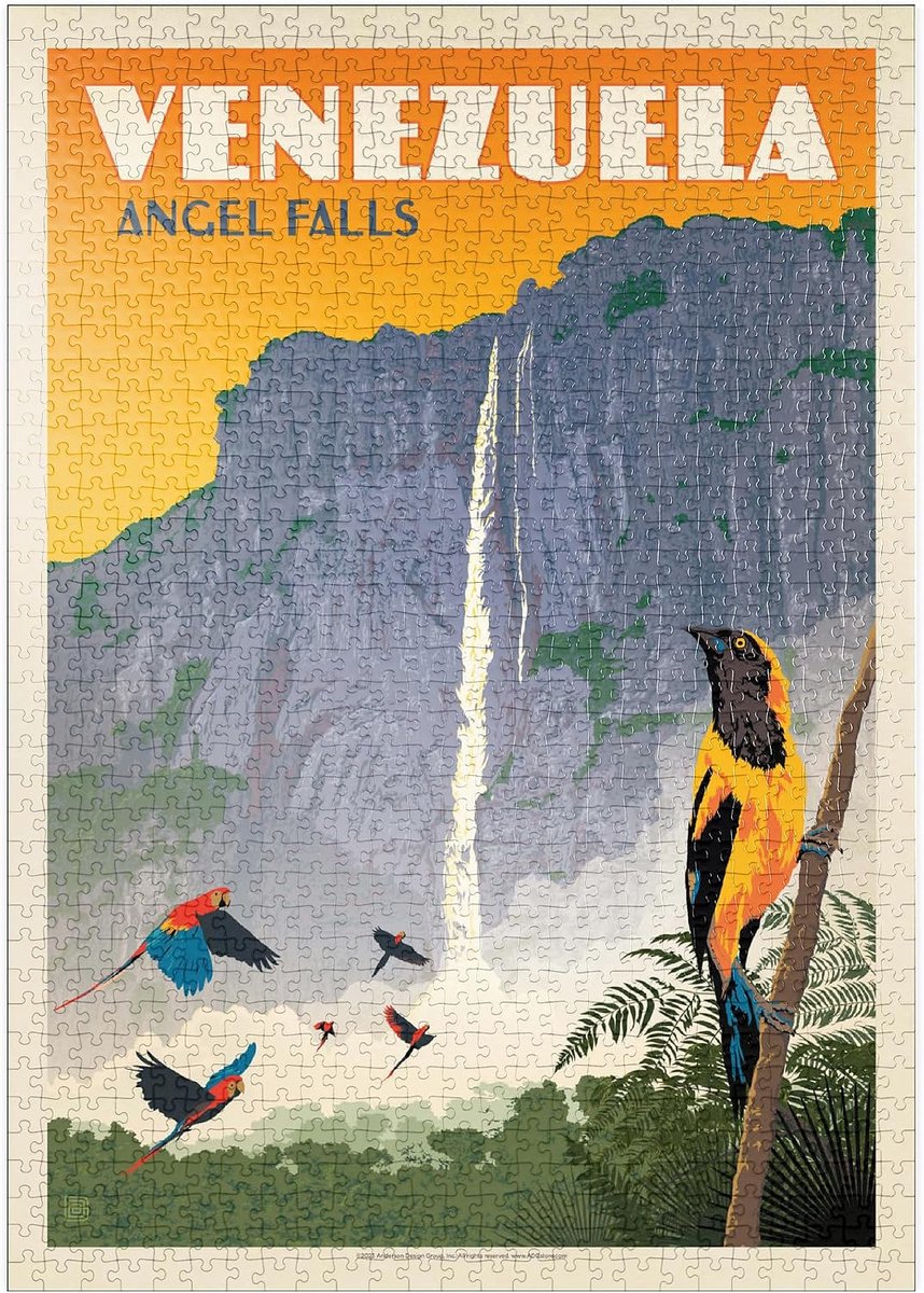 MyPuzzle Venezuela: Angel Falls, Vintage Poster - Premium 1000 Stukjes Puzzel - ShopVlot