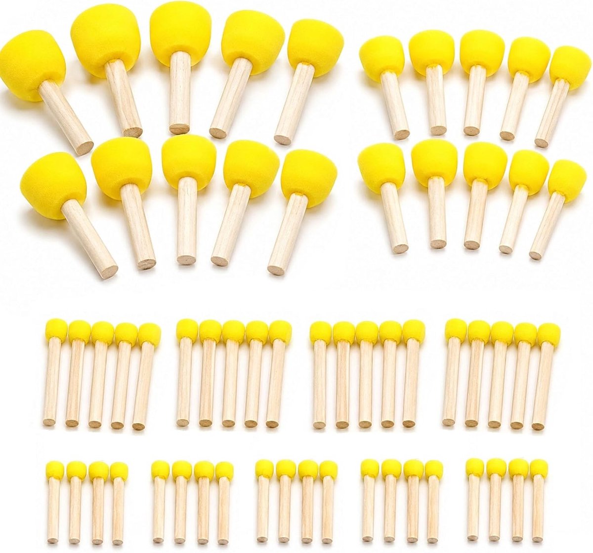 Sponskwastenset van 60 stuks met ronde sponzen, schuimkwasten en stippenpenselen voor schilderprojecten, handwerk en doe-het-zelf creaties in 4 maten