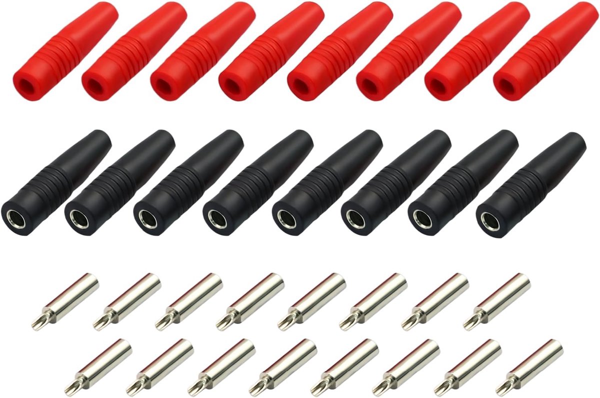 Bananenstekker, 4 mm bus, set, 16 stuks, vrouwelijke banaanstekkers, koper, geïsoleerd, bananenbus, adapter, extender - ShopVlot