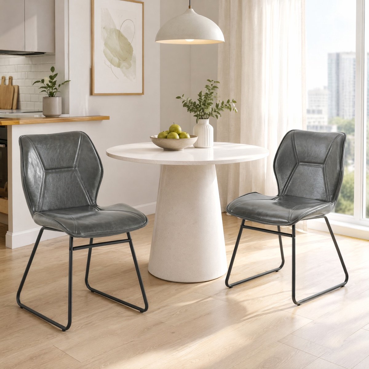 DESMIU Eetkamerstoel - Normale Eetkamerstoel - Set Van 2 - Gepolsterd Met Sierstiksels - Voor Eetkamer En Kantoor - Kunstleer Grijs