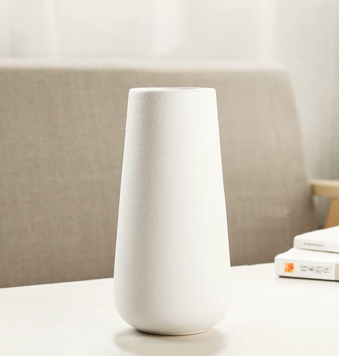 SnelShoppen - 20CM Witte Bloem Vaasje, Keramisch Minimalistisch Voor Moderne Tafel Decoratie, Vaas Voor Bloemen en Pampasgras, Handgemaakt, Ideaal Voo