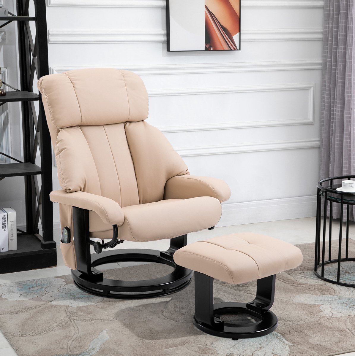 COVREO Relaxfauteuil 76x80x102 cm crèmewit, kunstleer met hocker