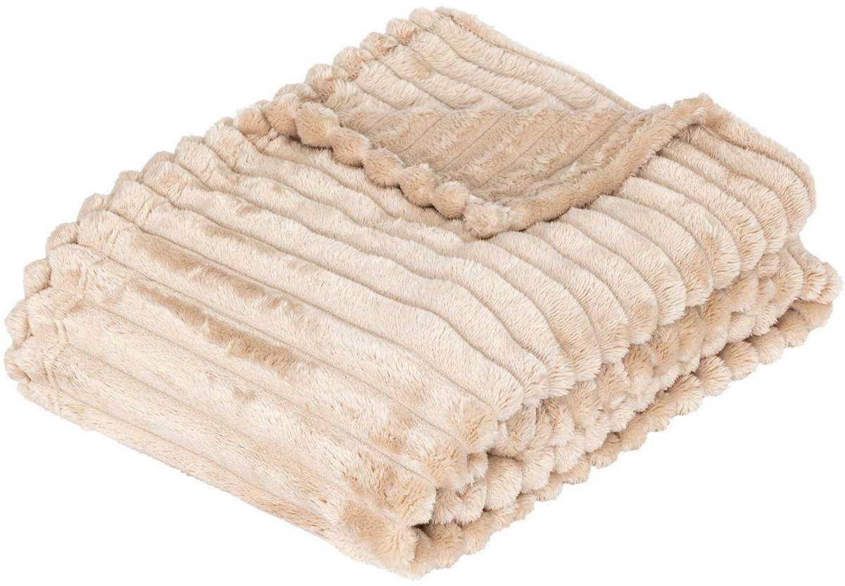 Plaid “Matías” flanel linnen beige 170 × 130 cm - zachte polyester plaid met OEKO‑TEX®