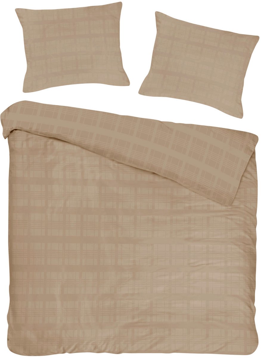 Luxe Mako-Satijn Dekbedovertrek Marsela – 160x200 cm – Donkerbeige Ruit – 100% Katoen – Darymex