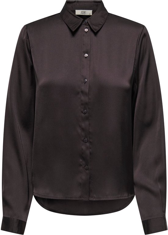 Donkerbruine satijnen blouse met lange mouwen en knopen, merk JDY.