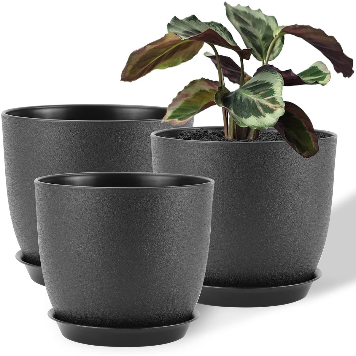 Omgoods - Set van 3 Moderne Plastic Bloempotten met Drainagegaten