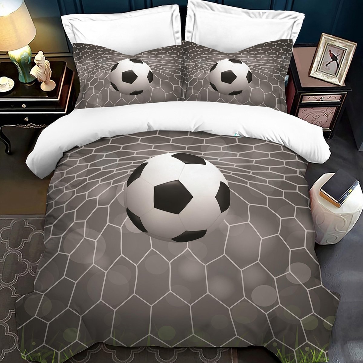 Omgoods- Voetbalbeddengoedset 3D-effect - Dekbedovertrek 200 x 200 cm - Kussensloop 80 x 80 cm - Microvezel - Ademend - Zacht en comfortabel - Beddengoedset