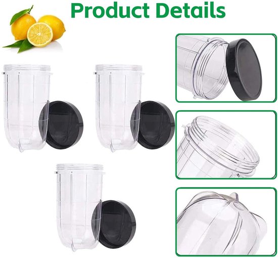 Omgoods - Set van 3 Vervangende Bekers met Deksel voor 250W Blender — afbeelding 3