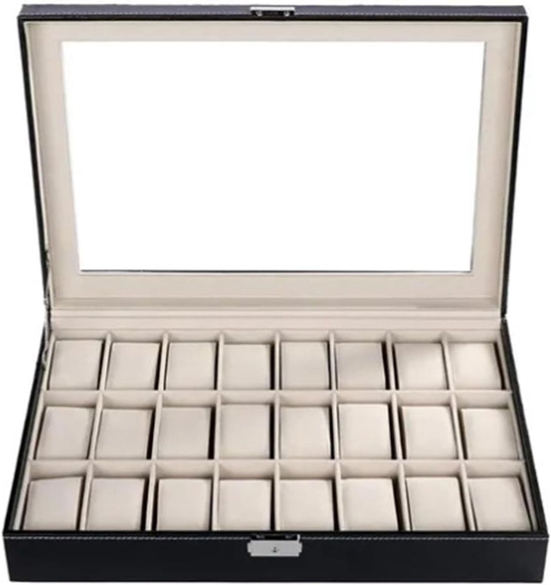 Omgoods- Horlogedoos 24 Sleuven - Houten/Pu-leer Waterdichte Organizerbox - Horlogeopbergdoos - Opbergkoffer - Duurzaam Materiaal - Met Slot - Horlogeopbergbox
