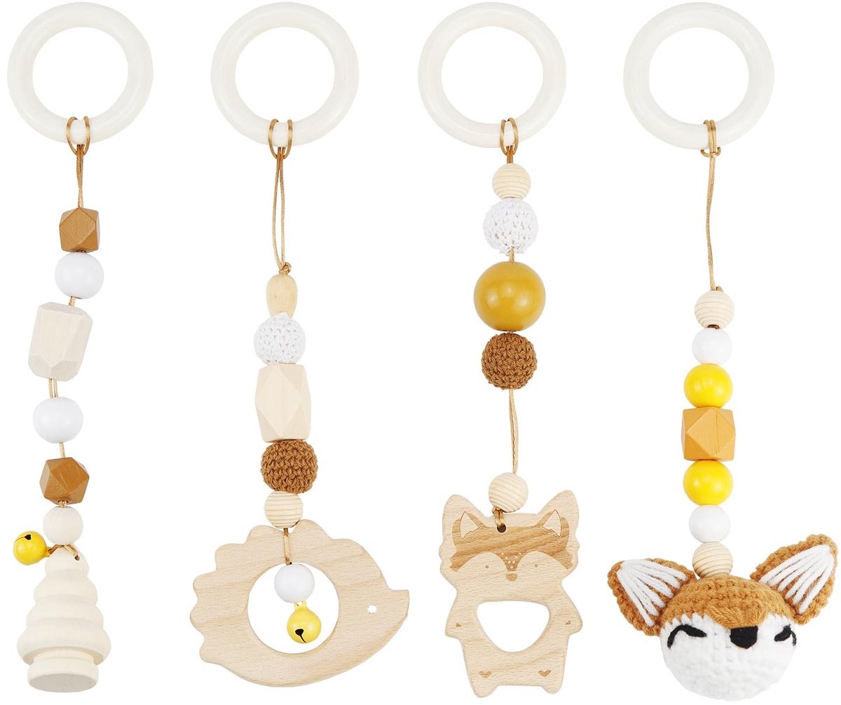 Omgoods - Houten Stroller Gym met 4 Hangspeelgoed voor Babys