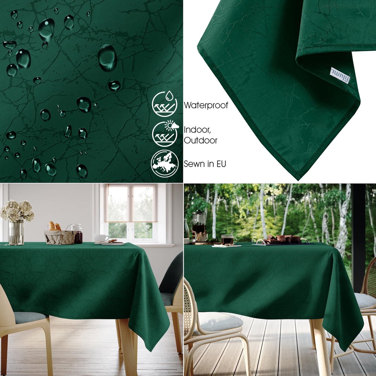 Omgoods - Tafelkleed 140 x 300 cm, Donkergroen, Wasbaar met Marmerpatroon