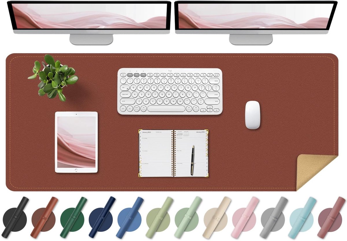 Omgoods - Grote Bureau Mat - Dubbelzijdige Kurk & Leren Bureau Mat 120x60CM