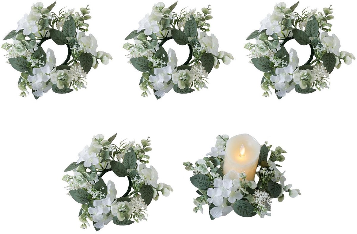 Omgoods - 5 Stuks Kunstbloemen Kransen voor Kaarsen