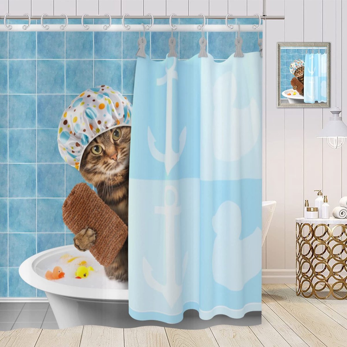 Omgoods - Grappige Douchgordijn met Kattenprint 180x180 cm, Wasbaar