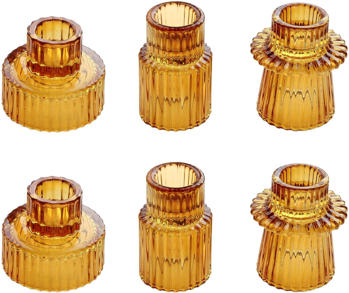 Omgoods - Set van 6 Glas Kaarsenhouders voor Theelichten en Kandelaren