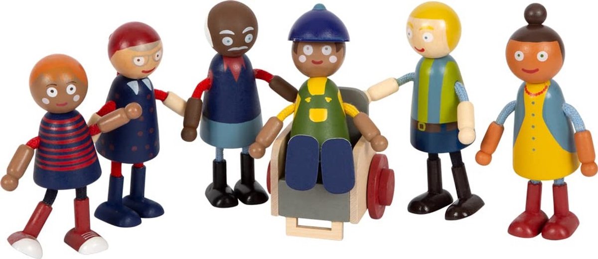 Omgoods - Bending Doll Familie Set met Rolstoel, 6 Houten Poppen