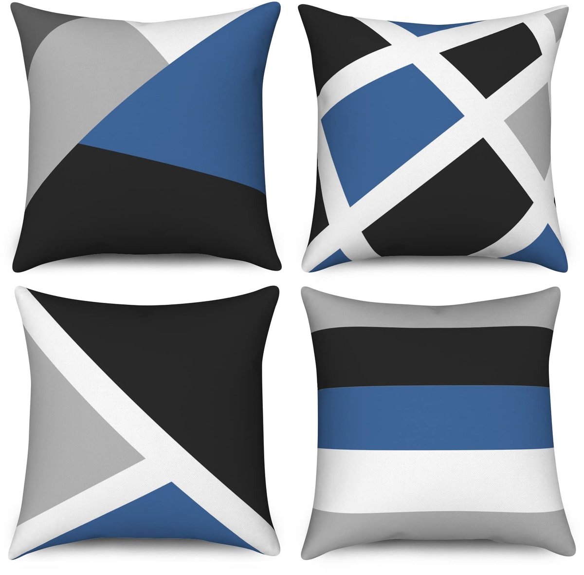 Omgoods - Set van 4 Abstracte Kussenhoezen 40 x 40 cm in Grijs en Zwart