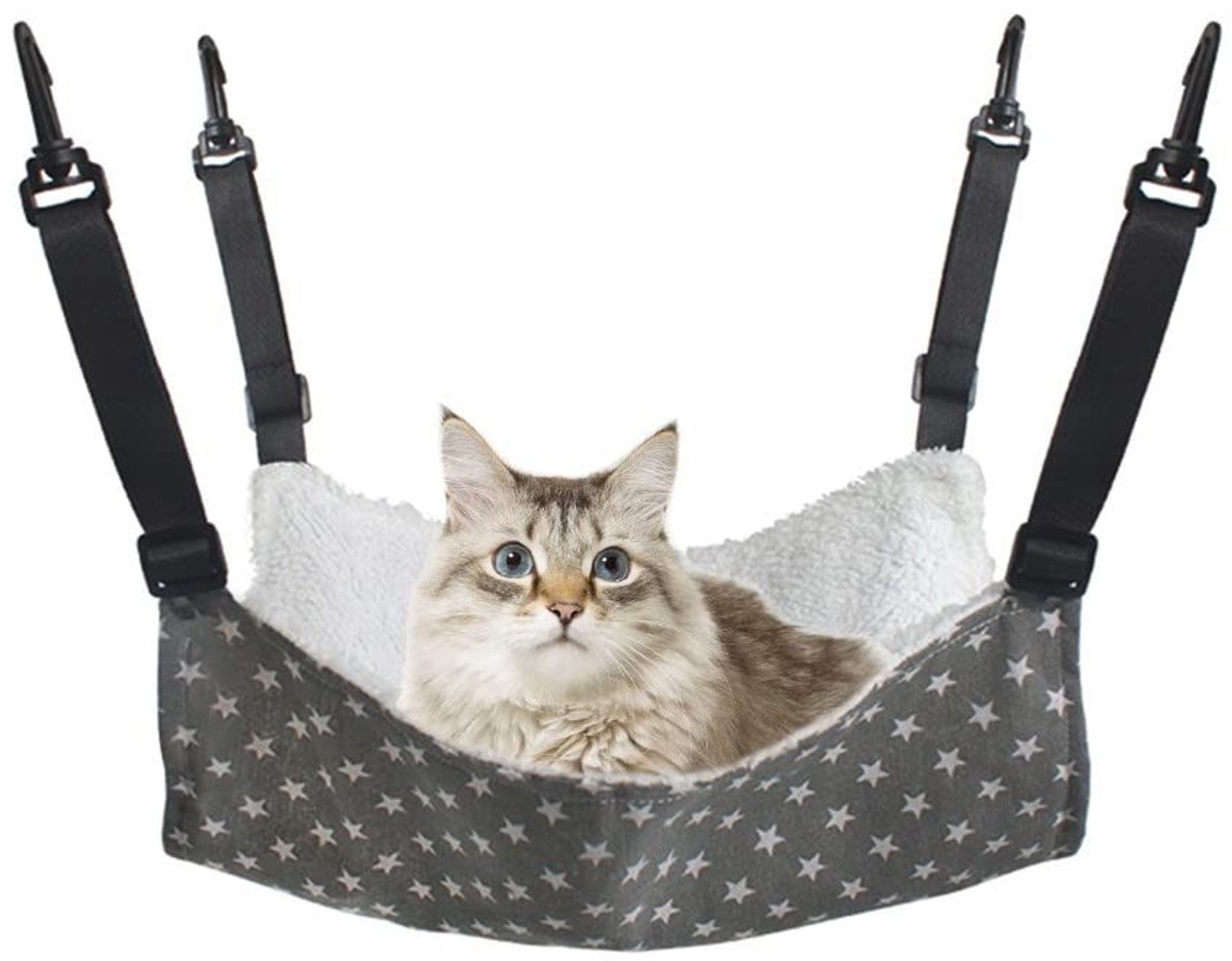 Omgoods- Hangmat voor Katten - Draagbare Hangmat - Tweelaags - Verstelbare Riem - 4 Haken - Zacht en Warm Lamsfluweel - Dierenhangmat