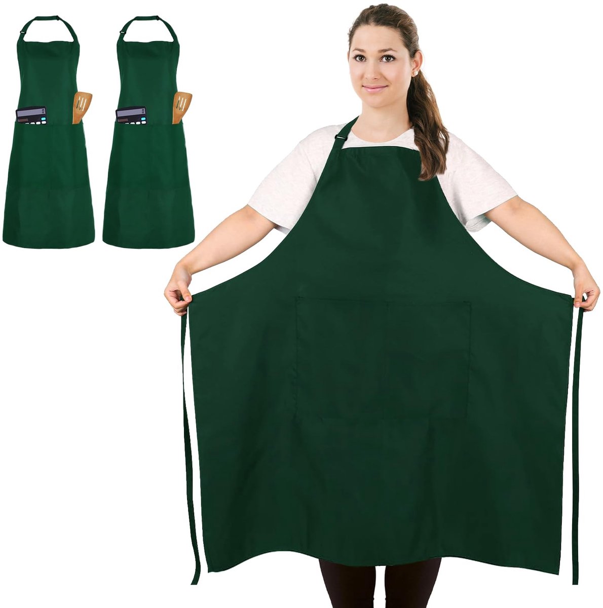 Omgoods - 2Pcs Plus Size Apron, Unisex Groen, Waterdicht met 2 Zakjes