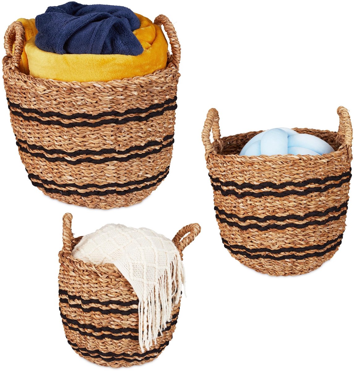 Omgoods - Set van 3 Seagrass Opbergmanden met Handvatten