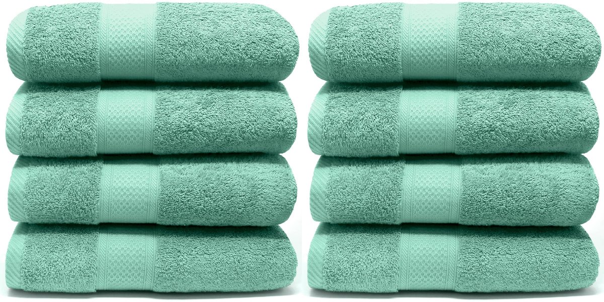 Omgoods - Set van 8 Handdoeken 50x90 cm - Premium Katoen 550 g/m² - Aqua