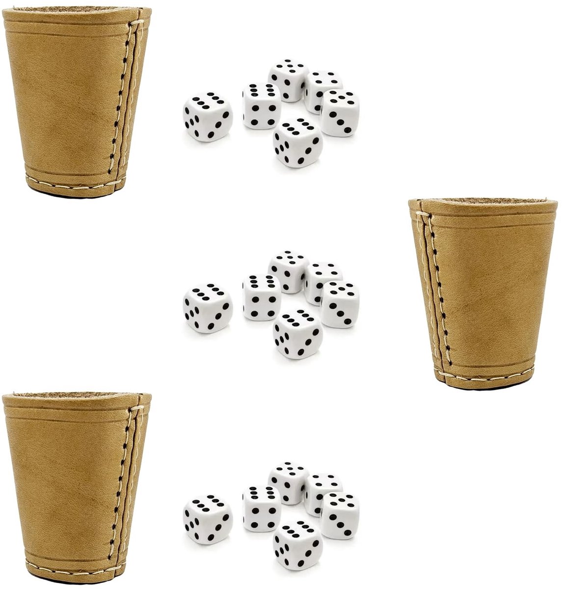 Omgoods- Dobbelbeker Handgemaakt - Set van 2 - 9 cm - Robuust Leer - Inclusief 6 Dobbelstenen - Perfect voor Dungeons & Dragons