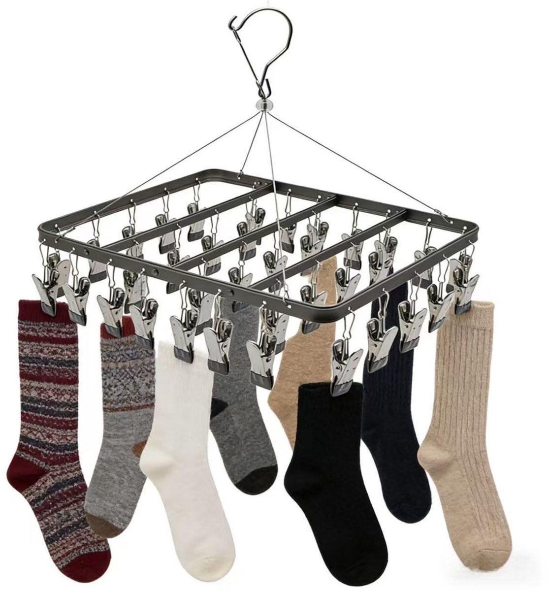 Omgoods- Kledingdroogrek 36 Clips - Opvouwbare Wasclip - Winddichte Haak - Heavy Duty Metalen Hangers - 360 Graden Draaiend - Kastorganisatie - Wasdroger