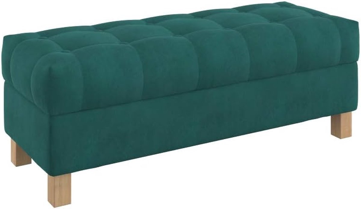 Opbergbank Fluweel - Ottomaan Poef - Woonkamer Decoratie - Vlekbestendig Stof - 120 cm Breed - Aquamarine