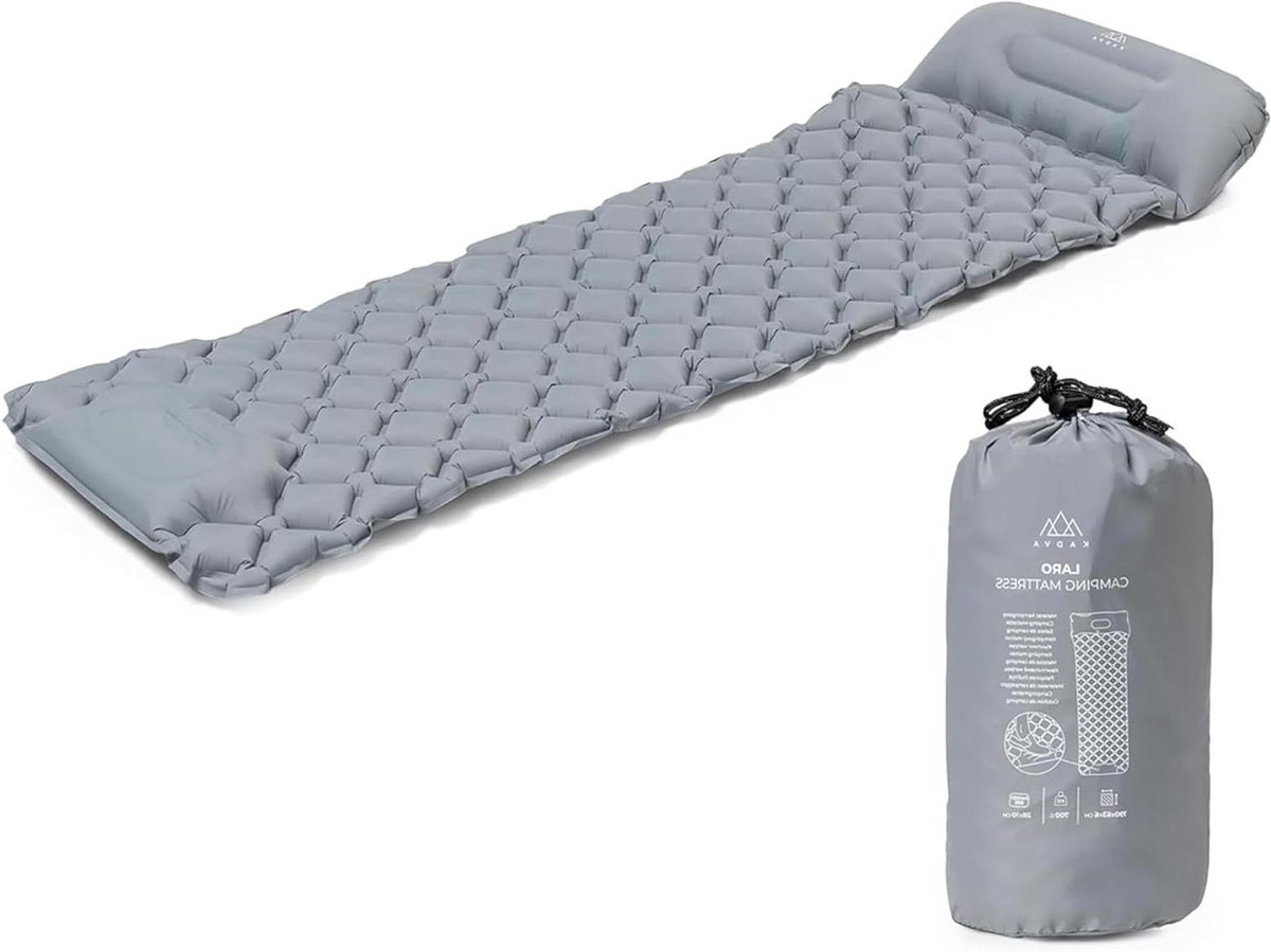 Kampeer Matras - Slaapmat Outdoor - Comfortabel Slapen - Geïntegreerde Pomp - 190 x 63 x 6 cm - Grijs