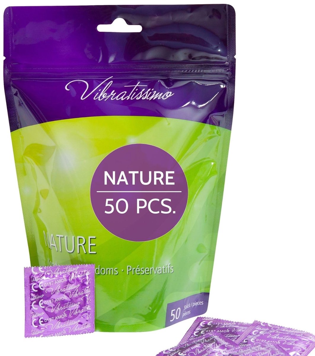 VIBRATISSIMO Condooms Natuurlijke 50-pack | Premium box, extra vochtig | Dunne wanddikte & natuurlijke kleur | Gevoelsecht Flinterdun | anticonceptie voor mannen | B=53 mm
