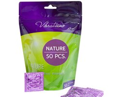VIBRATISSIMO condooms Nature 50-pack | Premium box extra vochtig | Dunne wanddikte & natuurkleurig | Gevoelsecht flinterdun | Anticonceptie mannen | B=53 mm