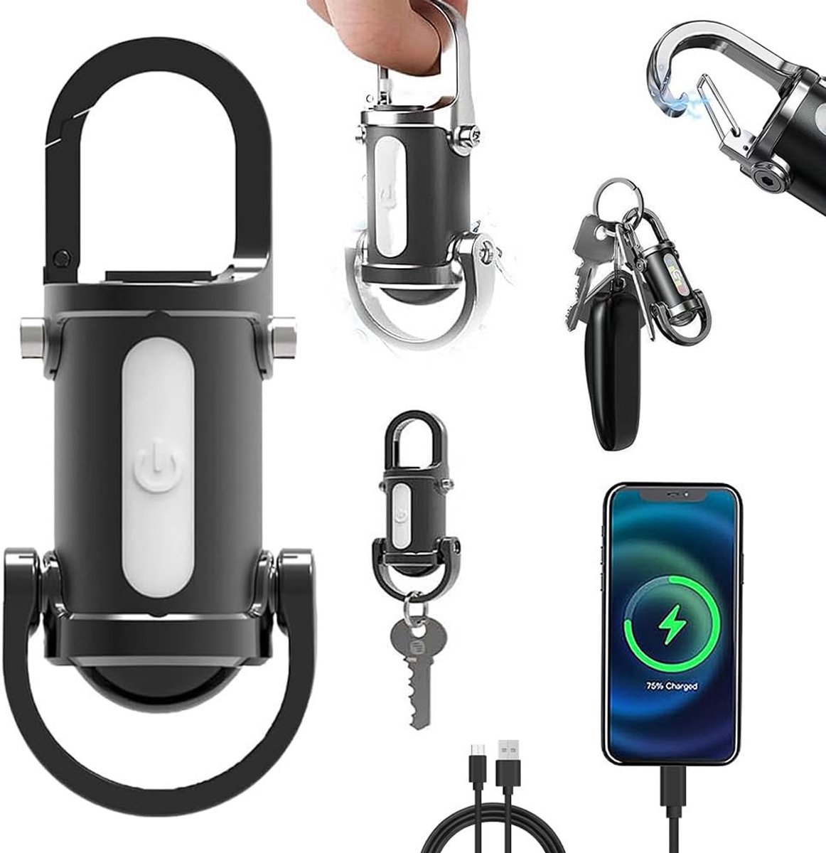 Omgoods - Superheldere Mini Sleutelhanger Zaklamp - Waterdicht met Powerbank