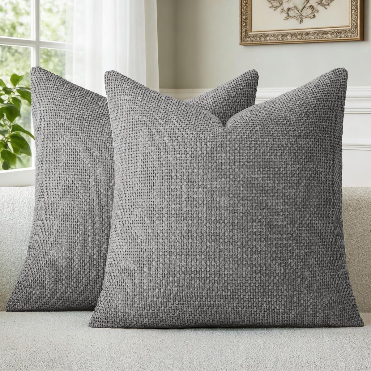 Omgoods - Set van 2 Chenille Kussenhoezen 50 x 50 cm Grijs
