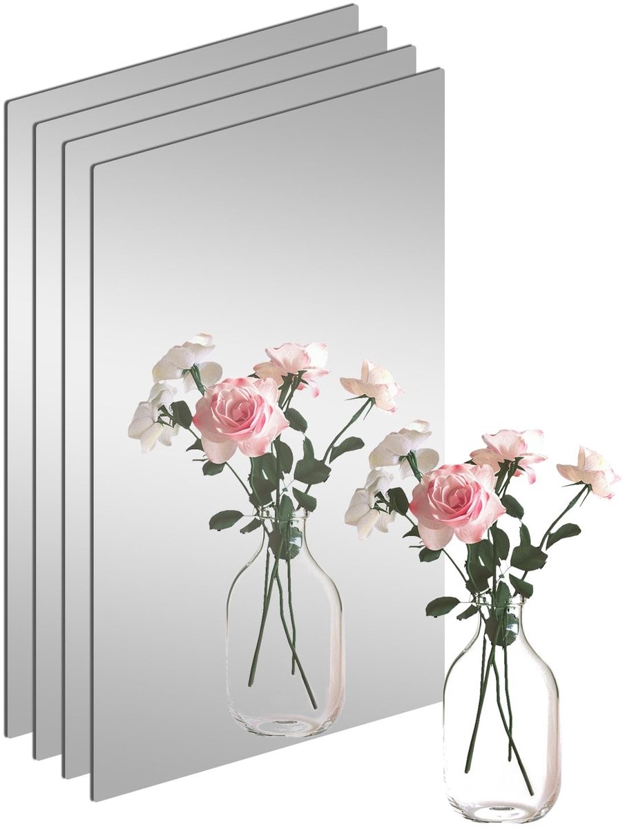 Omgoods - Set van 4 Zelfklevende Wandspiegels 40 x 30 cm