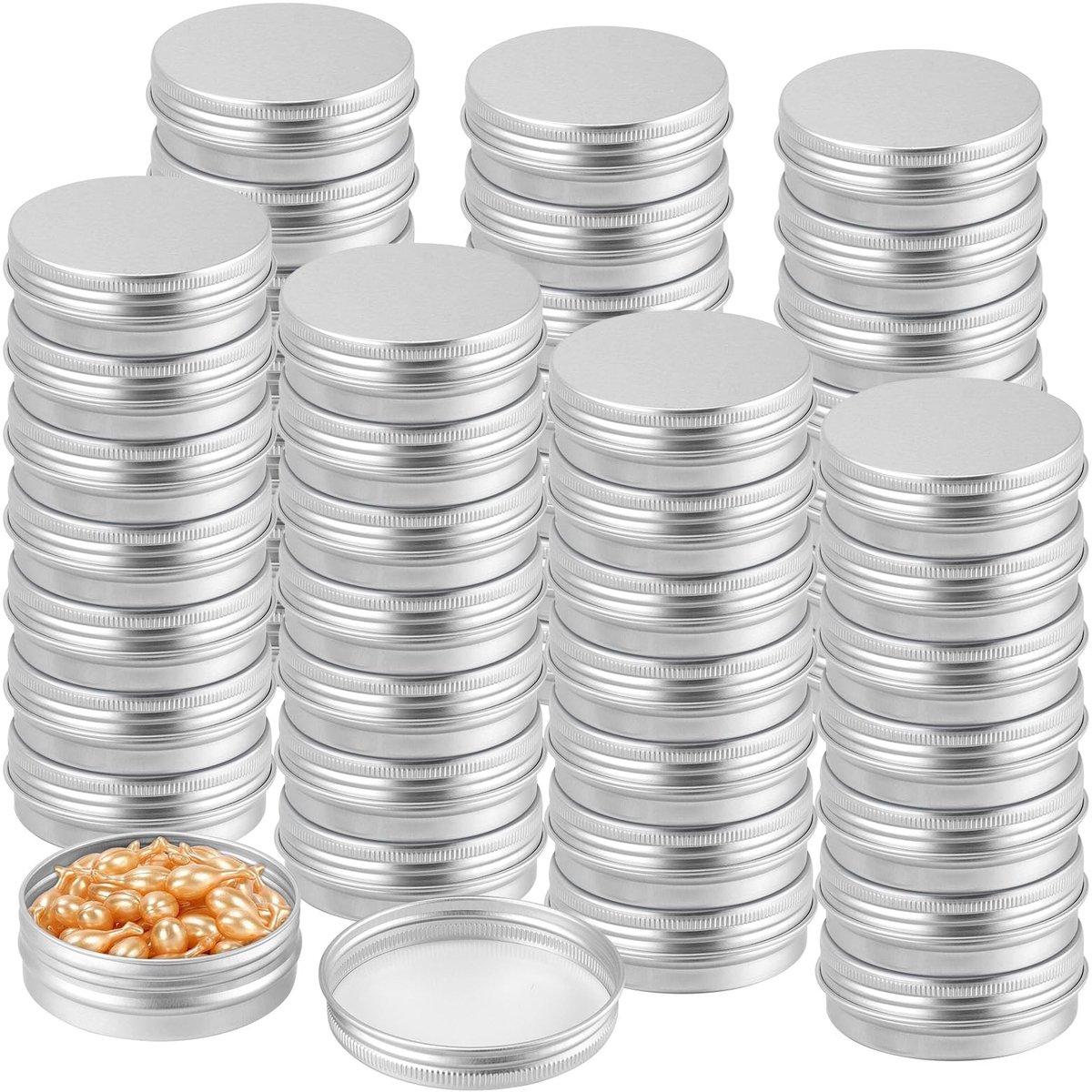 Omgoods- Aluminium Blikjes 56 Stuks - 60 ml - Lichtgewicht - Duurzaam - Schroefdeksel - Ronde Metalen Blikken - Ideaal voor Opbergen - Opslagblikjes