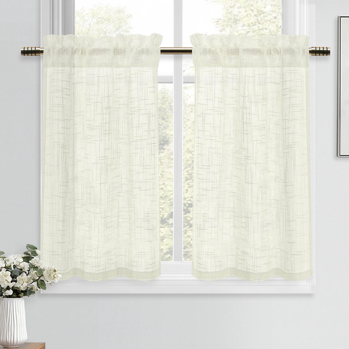Omgoods - Beige Vitrage Korte Gordijnen Set van 2 Stuks 90 x 60 cm