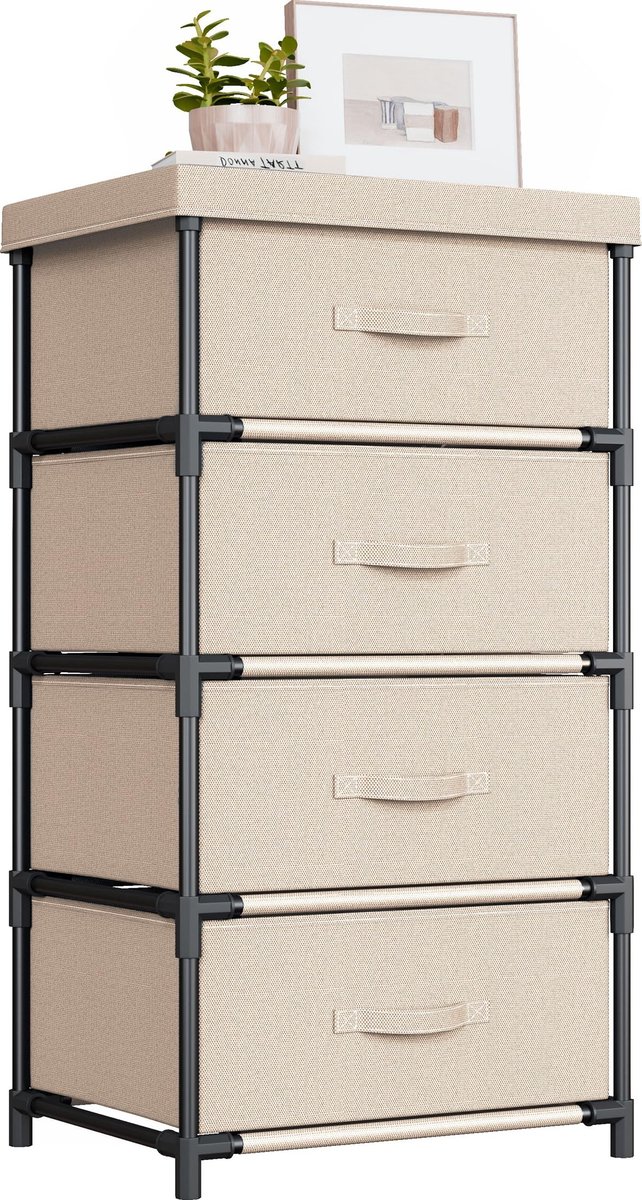 Omgoods - Opbergrek met 4 Lades voor Kleding en Benodigdheden, Beige