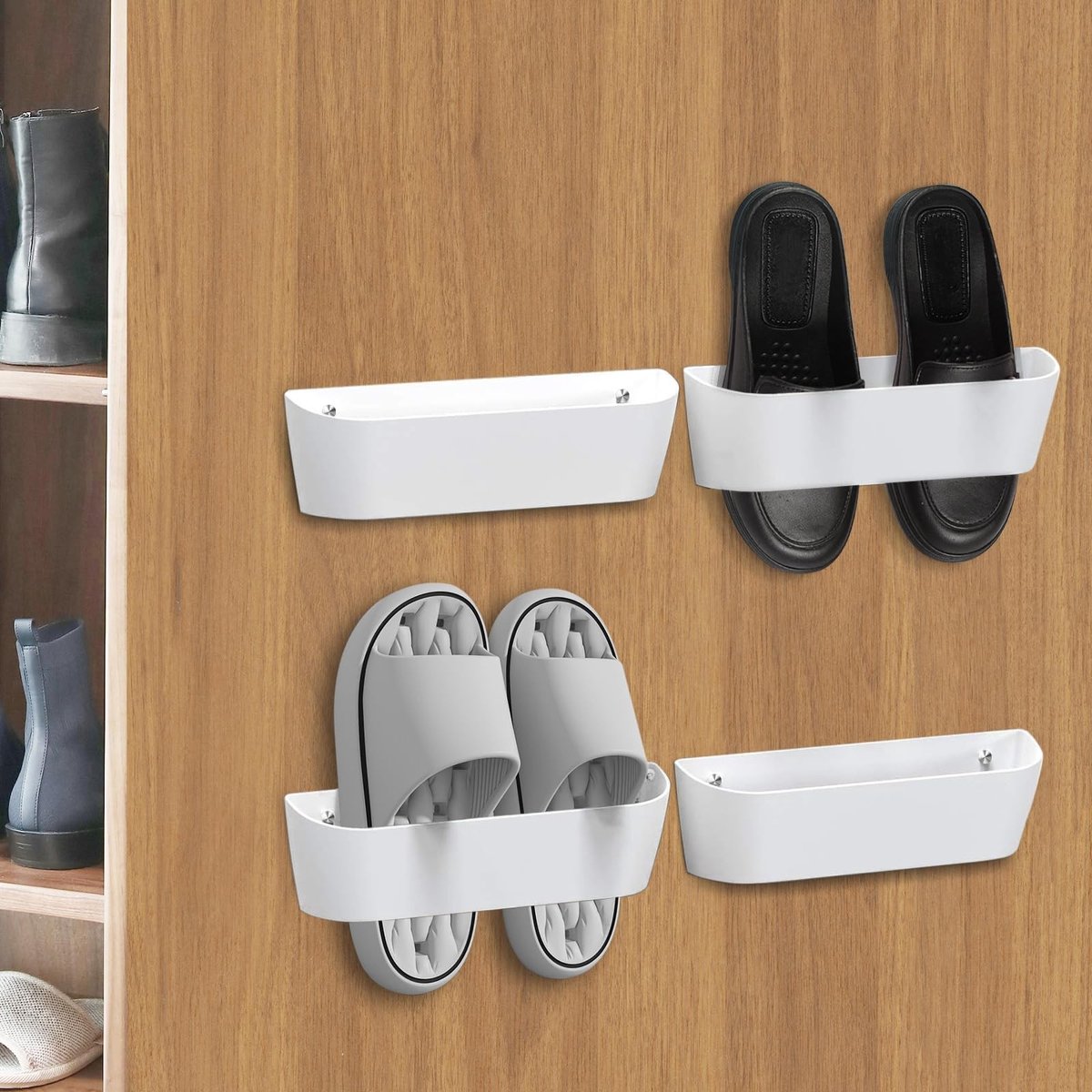 Omgoods - Wandgemonteerde Schoenenrek - 4 Stuks met Zelfklevende Bevestiging