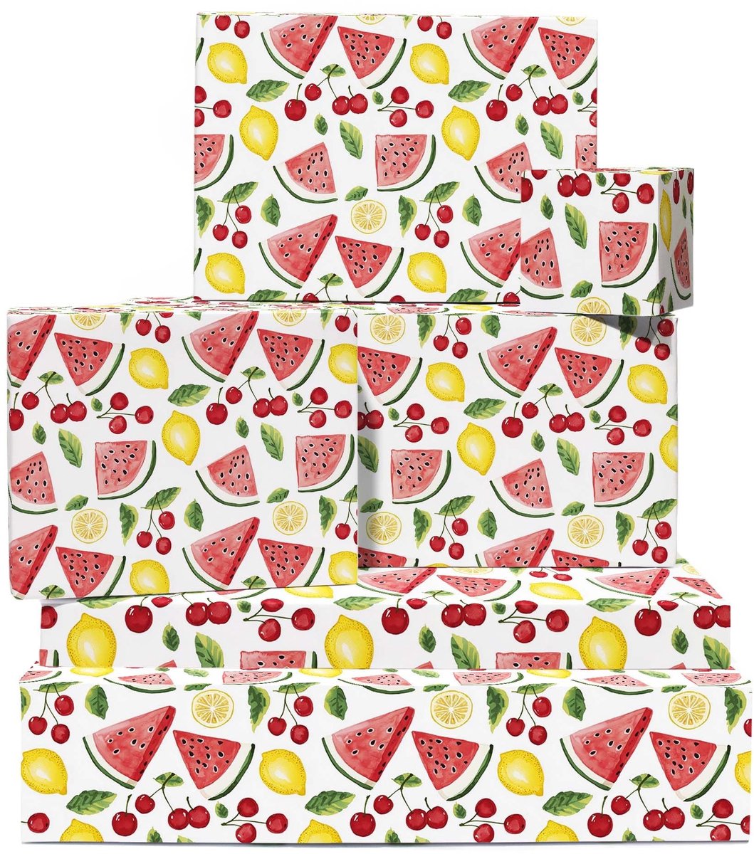 Omgoods - Watermeloen Cadeaupapier Set van 6 Vellen met Labels