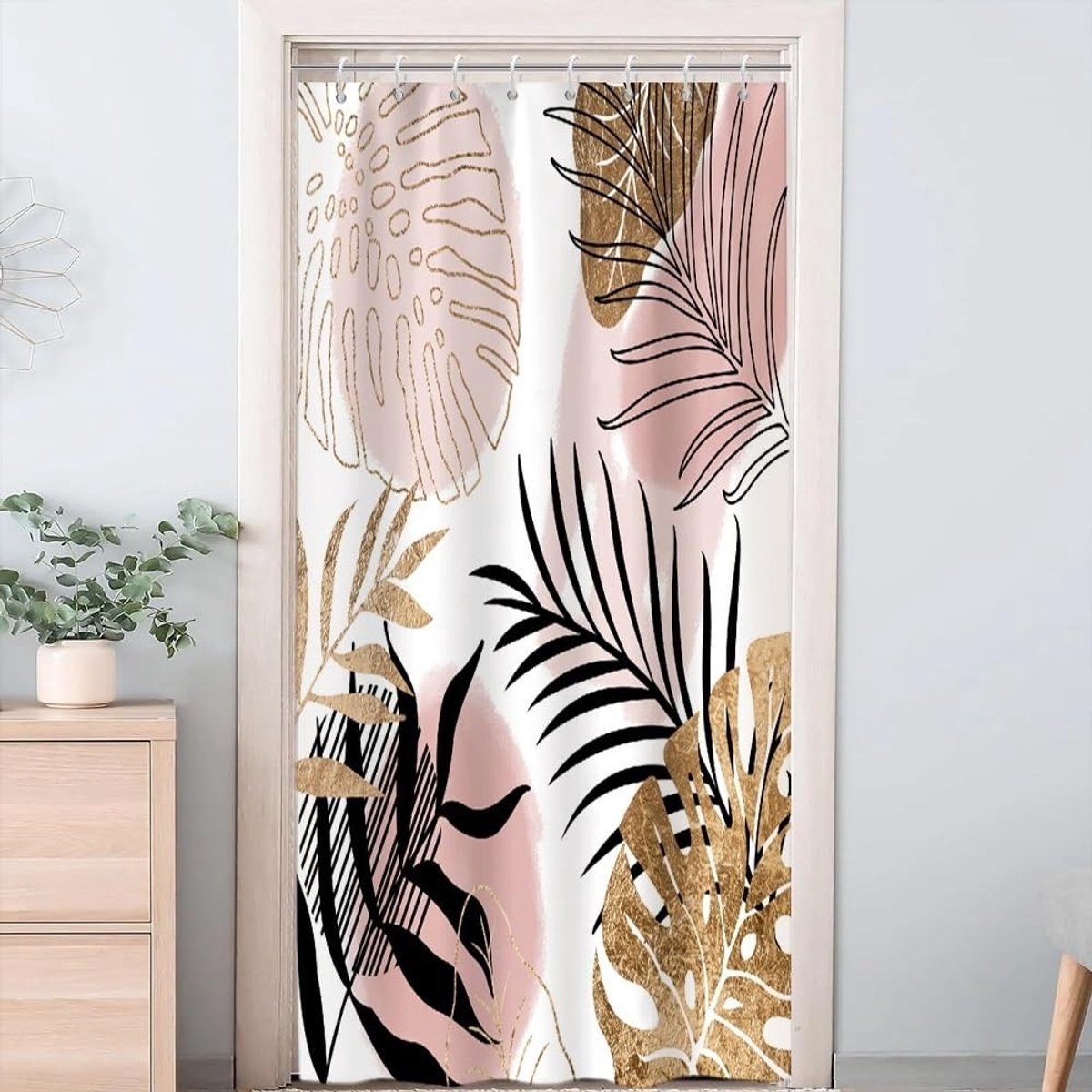 Omgoods - Mildew Bestendig Douchegordijn 120x200cm - Roze Gele Palmbladeren - Waterdicht Polyester