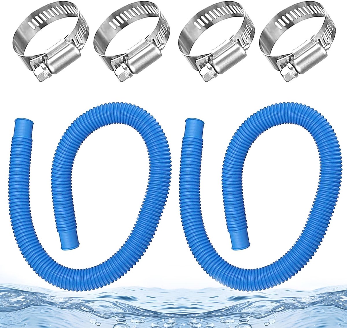 Omgoods- Zwembadslang 32 mm - 2 stuks - 150 cm - universele zuigslang - met 4 slangklemmen - duurzaam polyethyleen