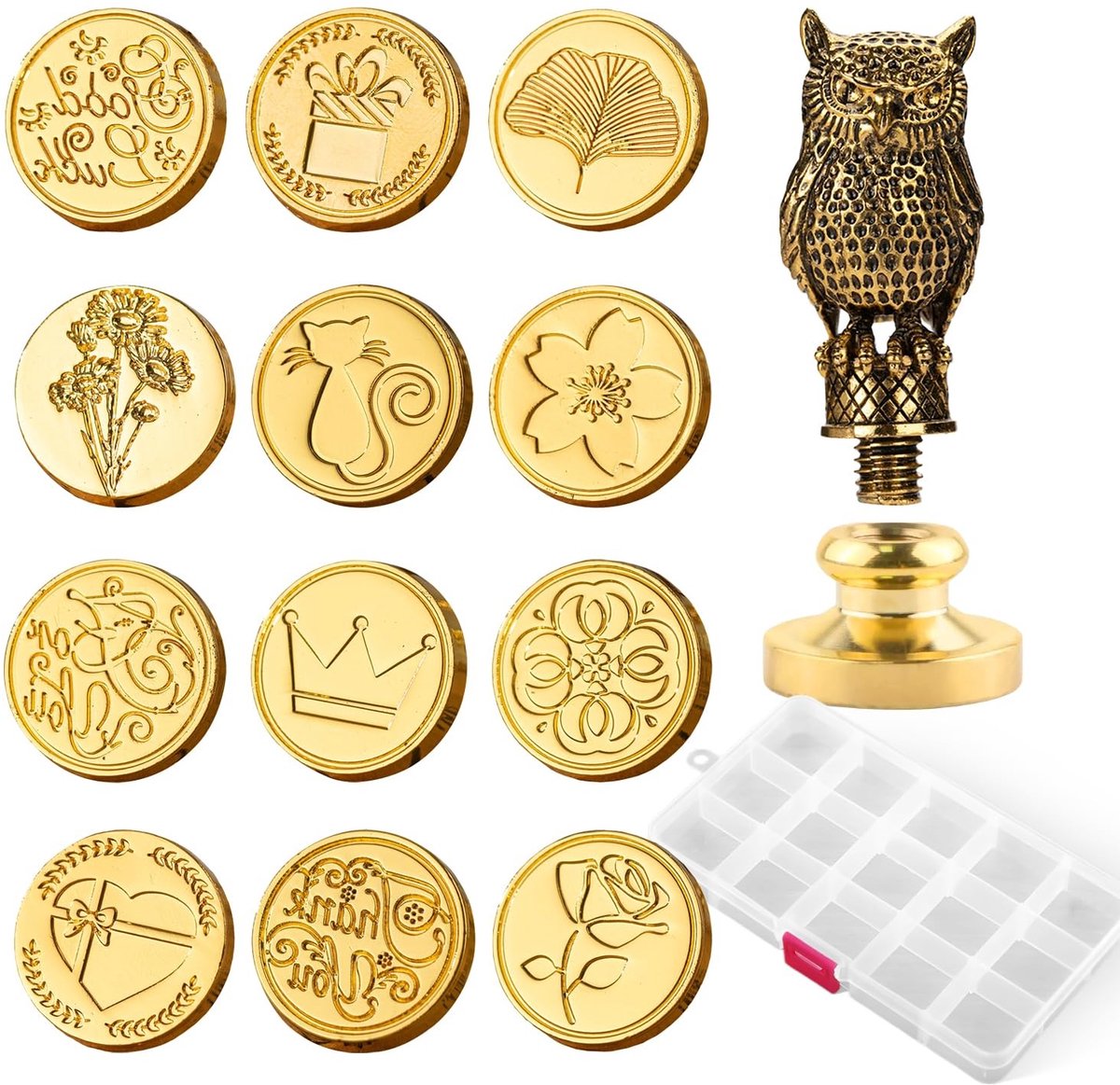 Omgoods - 12 Stuks Gepersonaliseerde Waszegelstempel Set met Uilgreep en Opbergdoos