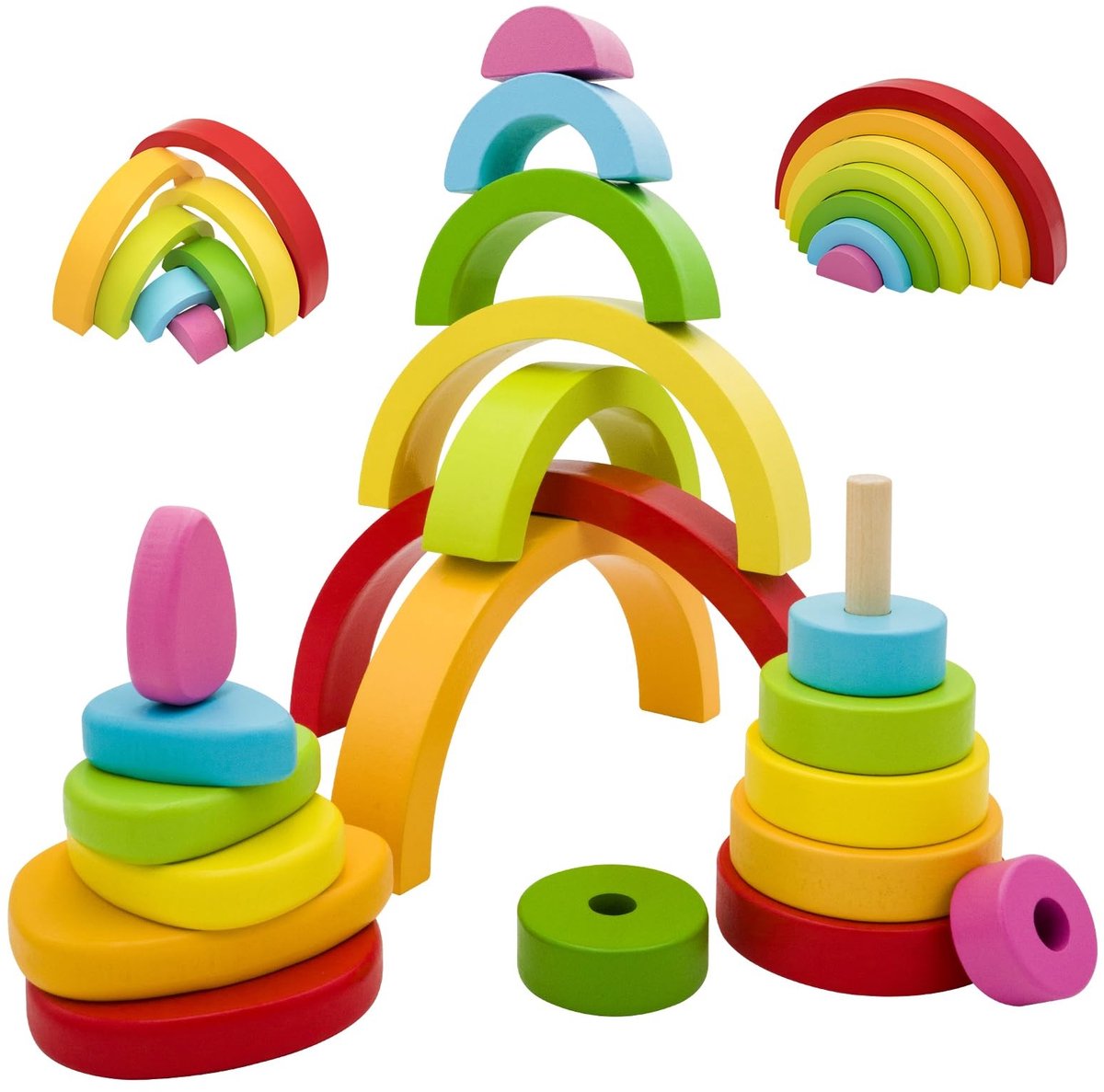 Omgoods - Montessori 3-in-1 Stapeltoren en Bouwblokjes