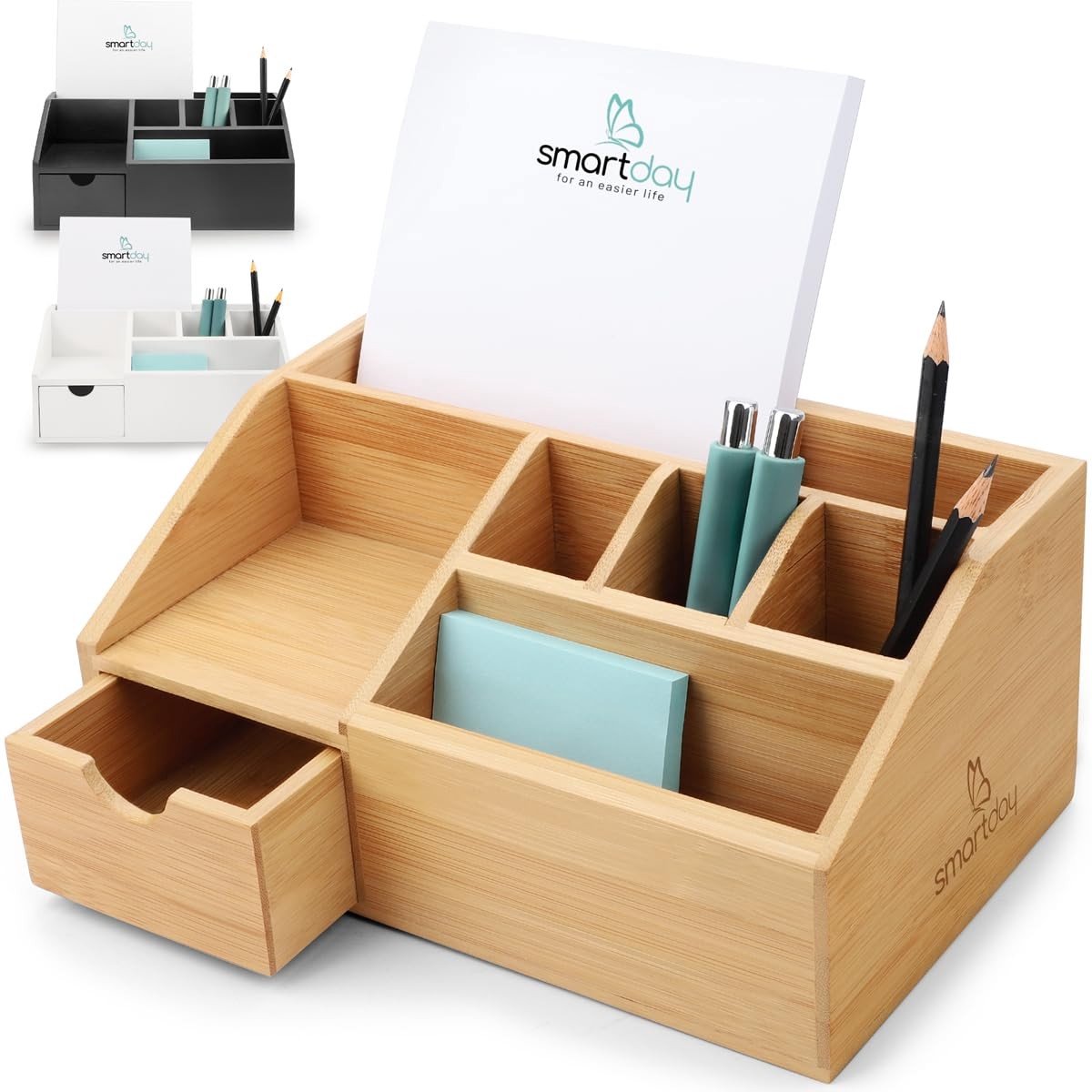 Omgoods - Houten Bureau-organizer met Lade en 7 Compartimenten