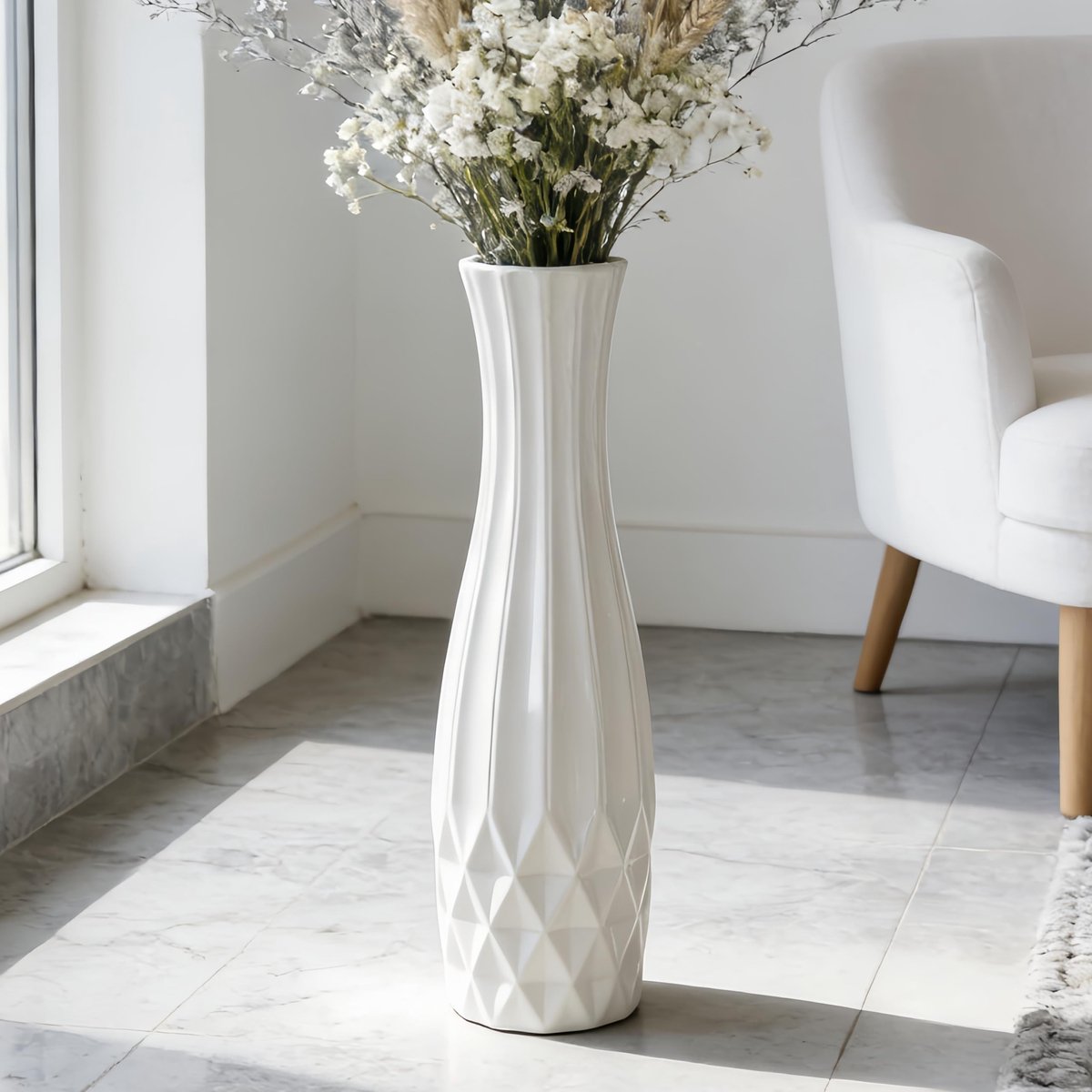 Omgoods - Wit Keramisch Vaas van 60 cm voor Minimalistische Decoratie