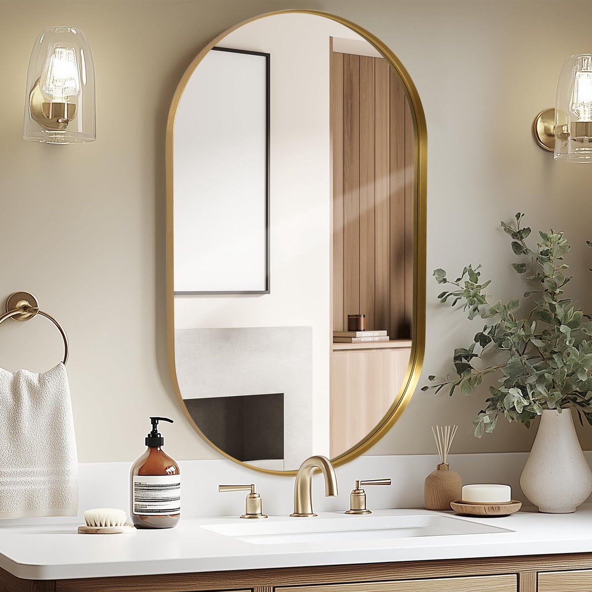Omgoods - Ovaal Wandspiegel 55 x 75 cm in Modern Design met Gouden Rand