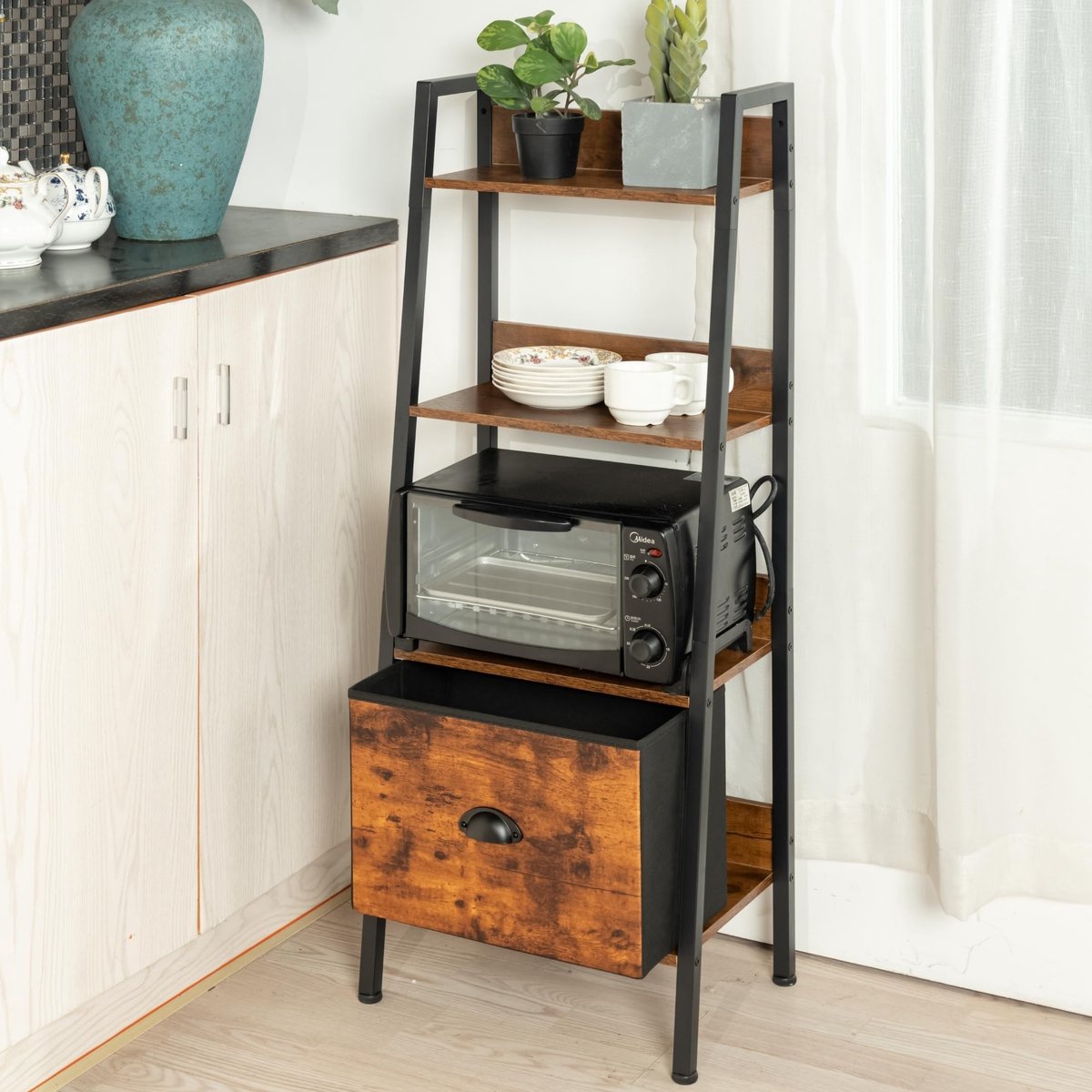 Omgoods - 4-Tier Ladder Shelf met Verwijderbare Lade voor Woonkamer