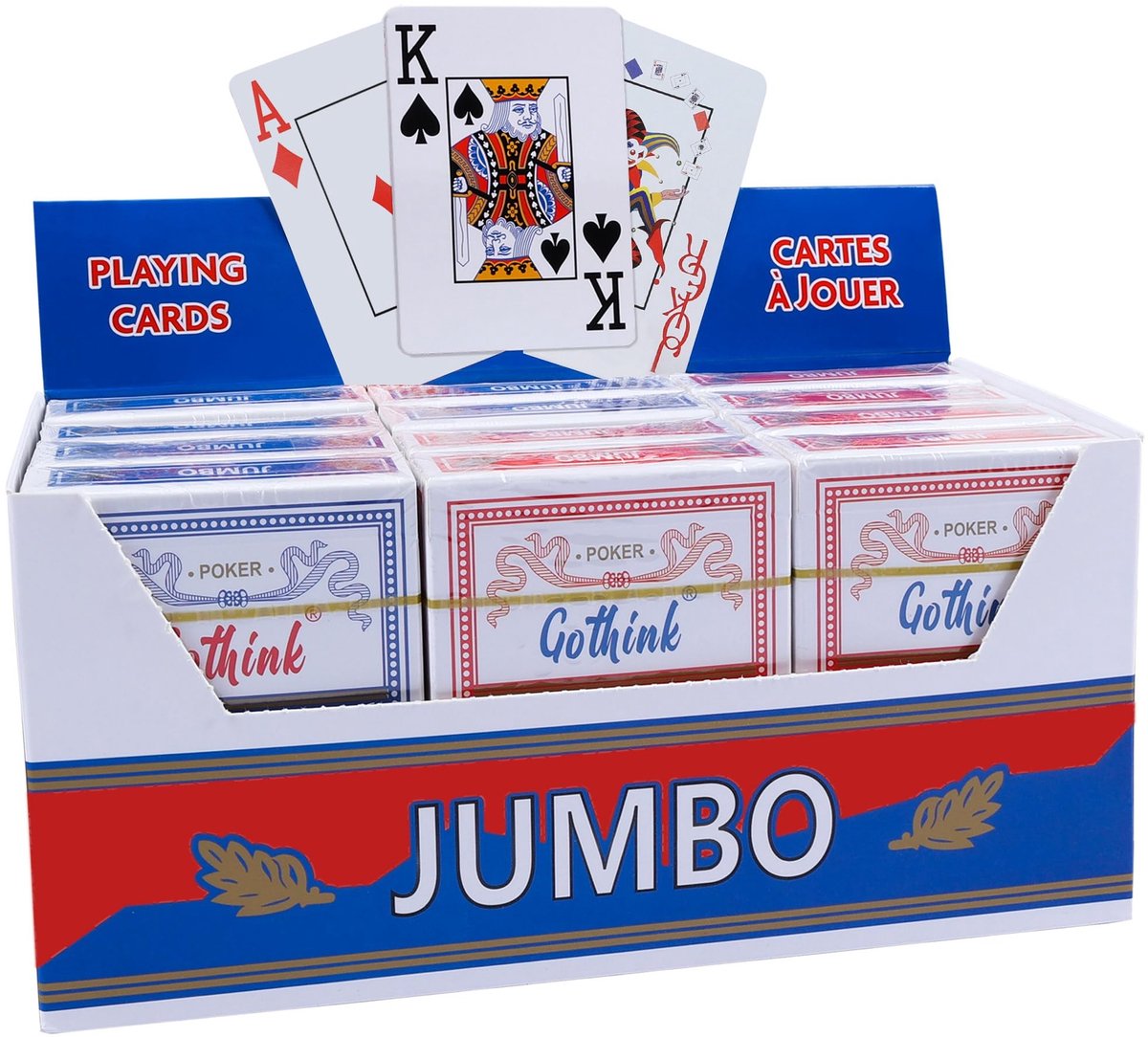 Omgoods - Set van 12 Jumbo Index Speelkaarten in Rood en Blauw