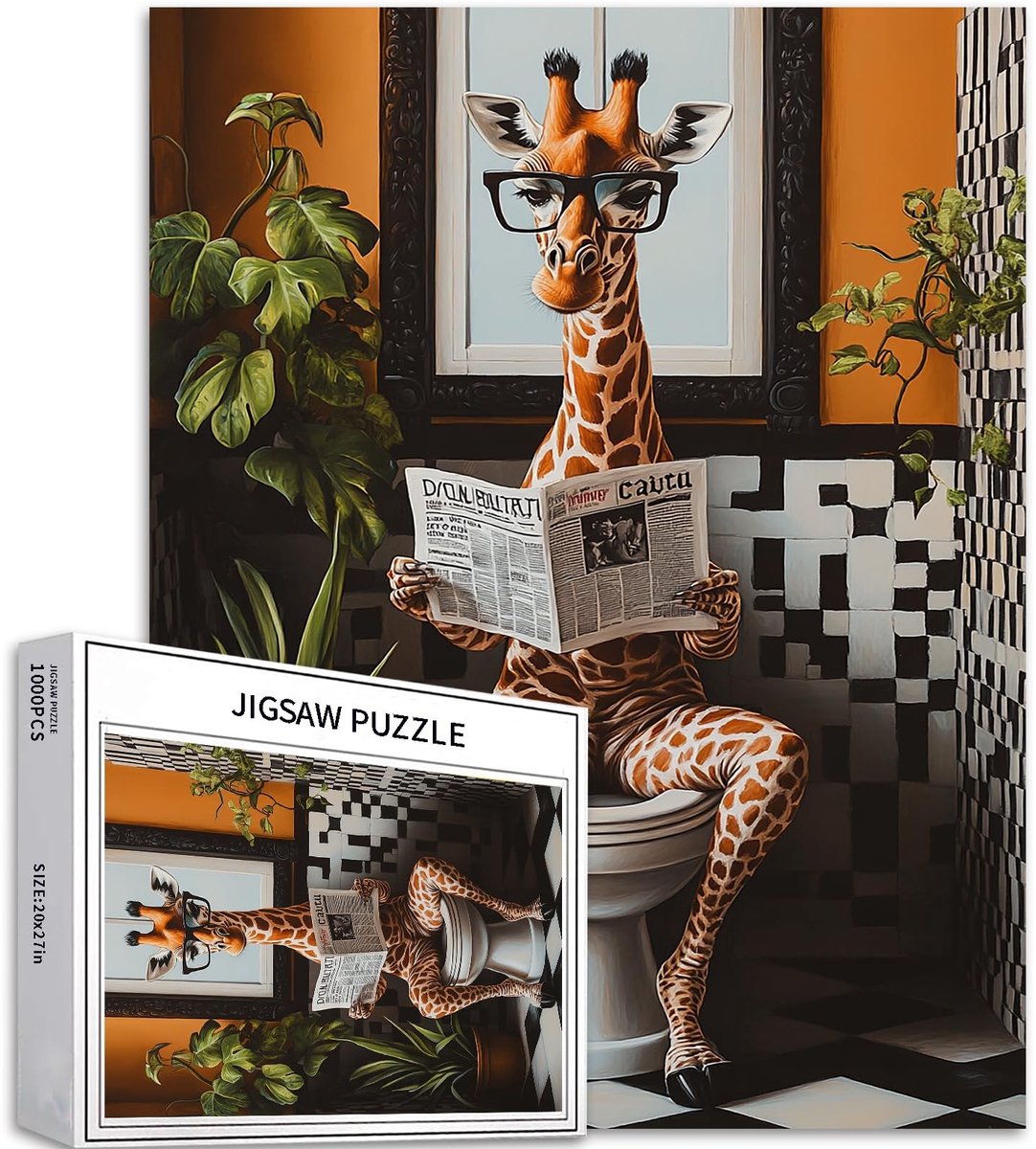Omgoods - Puzzel met 1000 Stukken van een Giraffe op het Toilet